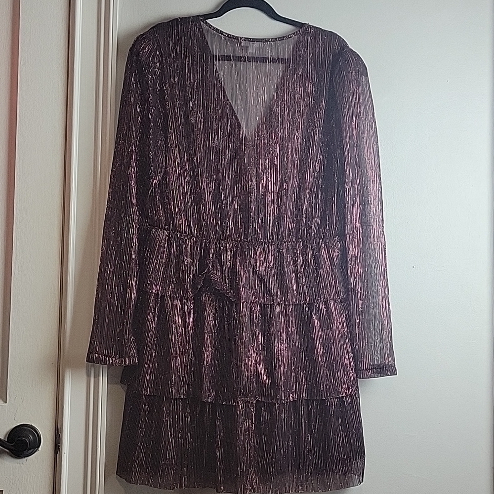 Socialite Metallic Long Sleeve Tiered Mini Dress-Size XL - Picture 13 of 16